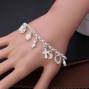Silver Tone Multi-Charm Bracelet for Women - 13-Piece Cross Heart Moon Drop Pendant Chain Jewelry, Dainty Adjustable Fashion Gift-7