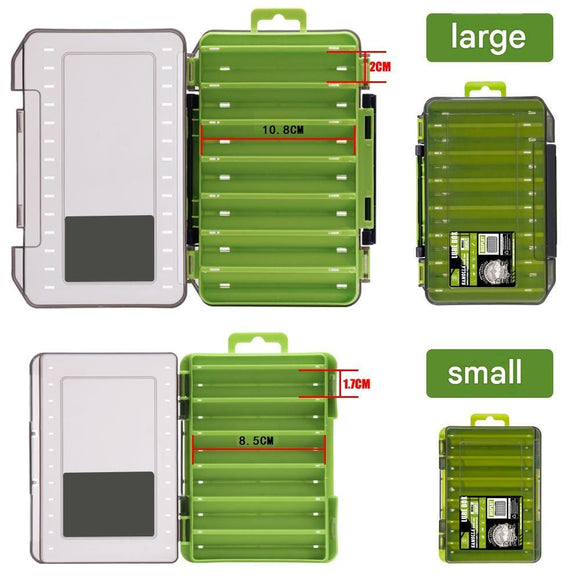 Black Large Size 19.8cm Fishing Lure Storage Box - Double Sided PP Tackle Organizer with Drainage System - Durable Hard Case for Minnows, Crankbaits, Hooks