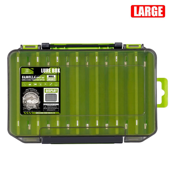 Green Large Size 19.8cm Fishing Lure Storage Box - Double Sided PP Tackle Organizer with Drainage System - Durable Hard Case for Minnows, Crankbaits, Hooks