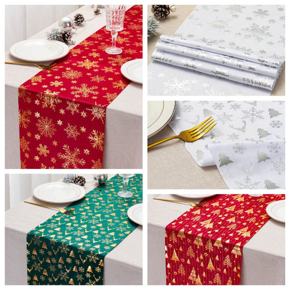 White Festive Snowflake-Print Christmas Table Runner - 28x200cm Polyester Table Decoration, Ideal for Christmas Parties and Home Decor