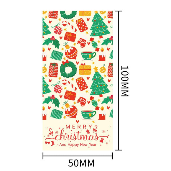 (Style 1) 50 Sheet Christmas Gift Sealing Sticker Set with 100 Stickers - 100 x 50 mm Rectangular Holiday Labels for Gift Boxes, Wrapping, Packaging and Envelopes
