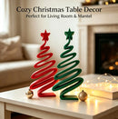 2 Piece 3D Printed Christmas Tree Decorations - Red and Green 12 cm Minimalist Spiral Tabletop Ornaments with Star Top for Home, Mantel, Desk and Holiday Decor-1