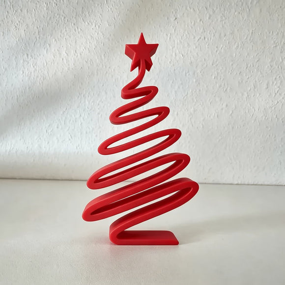 2 Piece 3D Printed Christmas Tree Decorations - Red and Green 12 cm Minimalist Spiral Tabletop Ornaments with Star Top for Home, Mantel, Desk and Holiday Decor