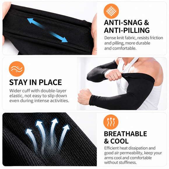 2 Pair Cooling Arm Sleeves with Thumb Hole - Gray 38-40cm Breathable Stretch Sun Sleeves for Cycling, Running, Hiking, Fishing, Driving and Outdoor Activities