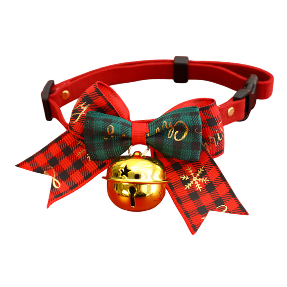 2 PCS Red Pet Christmas Bow Collar with Bell- 34-56 cm Adjustable Festive Bowtie Neck Collar for Cats and Dogs, Cute Holiday Party Decoration Accessory