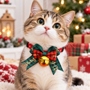 2 PCS Green Pet Christmas Bow Collar with Bell- 28-43 cm Adjustable Festive Bowtie Neck Collar for Cats and Dogs, Cute Holiday Party Decoration Accessory-2