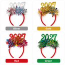 4 Pack 2027 New Year Headbands - Glitter Number Party Headbands with Metallic Tinsel and Star Confetti in Silver, Gold, Red and Green for NYE Celebrations-1