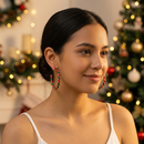 Christmas Red and Green Spiral Hoop Earrings - 4.2cm Festive Striped Statement Earrings with Gold Tone Accents for Holiday Parties, Christmas Outfits and Gifting-3