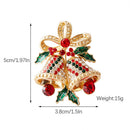 Christmas Bell Brooch Pin - 5cm Red Green Rhinestone Double Bell Design with Bow and Holly Details, Festive Holiday Accessory for Sweaters, Coats, Scarves and Bags-6
