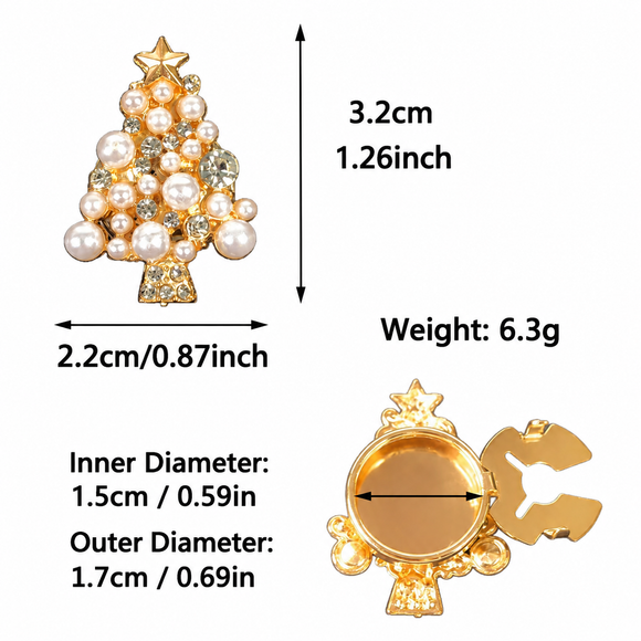 Christmas Tree Cufflinks 2 Pack - Gold Tone Pearl and Rhinestone Festive Shirt Cuff Links for Christmas Parties and Holiday Outfits