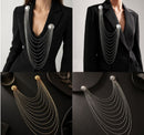 Silver Multi Layer Chain Brooch - Elegant Double Round Pin Draped Tassel Brooch, Alloy Statement Jewellery for Suits, Dresses, Blazers and Parties-4