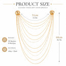 Gold Multi Layer Chain Brooch with Faux Pearls - Elegant Double Round Pin Draped Tassel Brooch, Alloy Statement Jewellery for Suits, Dresses, Blazers and Parties-2