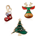 3 Piece Red Green Enamel Christmas Brooch Pins Set - Gold Alloy Festive Lapel Badges with Christmas Tree, Reindeer and Stocking Design, Holiday Jewellery for Suits, Jackets, Bags and Gifts-1