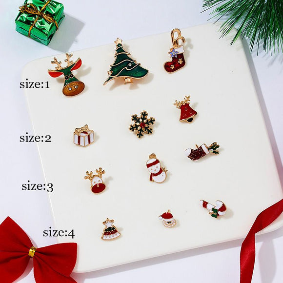 3 Piece Red Green Enamel Christmas Brooch Pins Set - Gold Alloy Festive Lapel Badges with Christmas Stocking, Reindeer and Snowman Design, Holiday Jewellery for Suits, Jackets, Bags and Gifts
