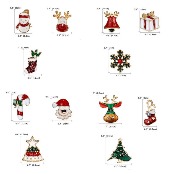3 Piece Red Green Enamel Christmas Brooch Pins Set - Gold Alloy Festive Lapel Badges with Christmas Hat, Candy Cane and Santa Claus Design, Holiday Jewellery for Suits, Jackets, Bags and Gifts