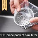 100 Pack Disposable Sink Strainer Bags - Stretchable Polyester Mesh Drain Filter for Kitchen Waste - Prevents Clogs, Easy Mess Free Cleanup, Fits Standard Sink Baskets-1