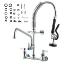 Commercial Faucet with Pre-Rinse Sprayer, 21" Height, 8" Center, 12" Swing Spout, Wall Mount Kitchen Sink Faucet, Brass Constructed Device with Pull Down Spray, for 1/2/3 Compartment Sink-1