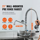 Commercial Faucet with Pre-Rinse Sprayer, 21" Height, 8" Center, 12" Swing Spout, Wall Mount Kitchen Sink Faucet, Brass Constructed Device with Pull Down Spray, for 1/2/3 Compartment Sink-2