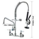 Commercial Faucet with Pre-Rinse Sprayer, 21" Height, 8" Center, 12" Swing Spout, Wall Mount Kitchen Sink Faucet, Brass Constructed Device with Pull Down Spray, for 1/2/3 Compartment Sink-8