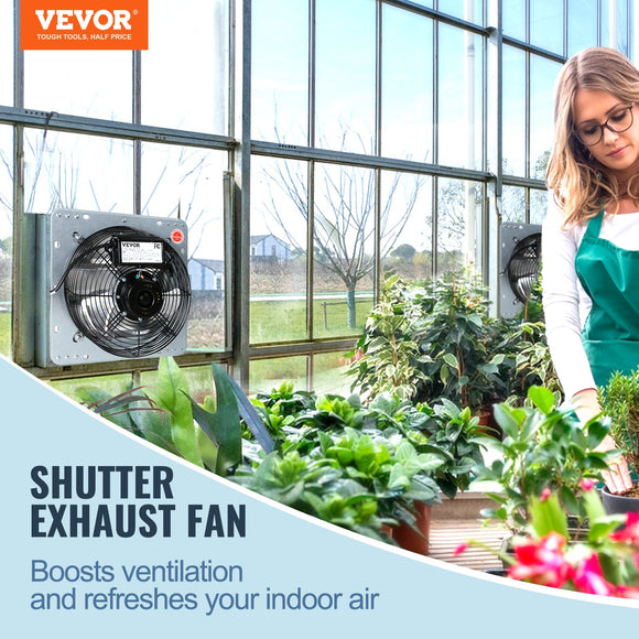 VEVOR Shutter Exhaust Fan, 254 mm High-speed 1400RPM 753 CFM, Aluminum Wall Mount Attic Fan with AC-motor, Ventilation and Cooling for Greenhouses, Garages, Sheds, Shops