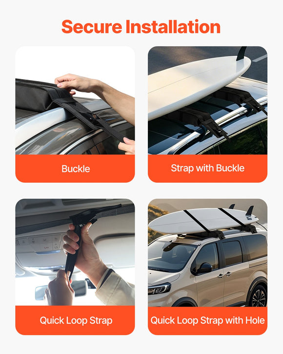 VEVOR Soft Roof Rack Pads 33in 176lbs Load Capacity for Kayak Canoe Surfboard Luggage