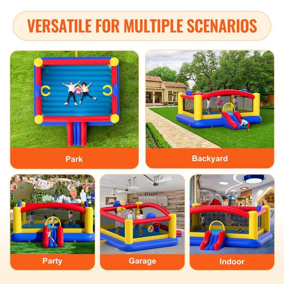 VEVOR Inflatable Bounce House, Outdoor High Quality Playhouse Trampoline, Jumping Bouncer with Blower, Slide, and Storage Bag, Family Backyard Bouncy Castle, for Kid Ages 3_10 Years, 4.5x4.4x2m