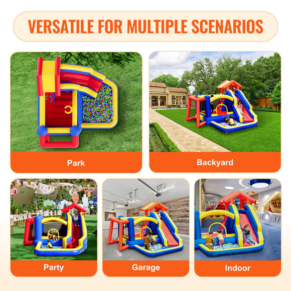 VEVOR Inflatable Bounce House, Outdoor High Quality Playhouse Trampoline, Jumping Bouncer with Blower, Slide, and Storage Bag, Family Backyard Bouncy Castle, for Kid Ages 3_8 Years, 3.3x3x2.3m
