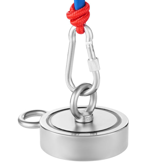 VEVOR 771 Kg Strong Fishing Magnet Kit Double Sided Pull Force Rope Carabiner