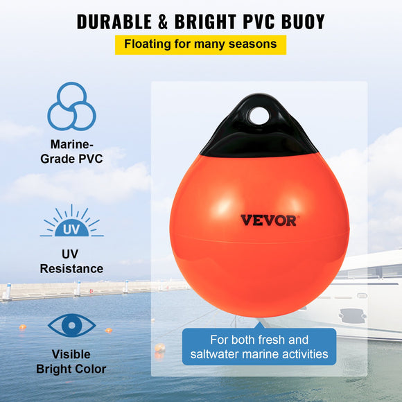 VEVOR Boat Buoy Balls, 15\" Diameter Inflatable Heavy-Duty Marine-Grade PVC Marker Buoys, Round Boat Mooring Buoys, Anchoring, Rafting, Marking, Fishing, Orange