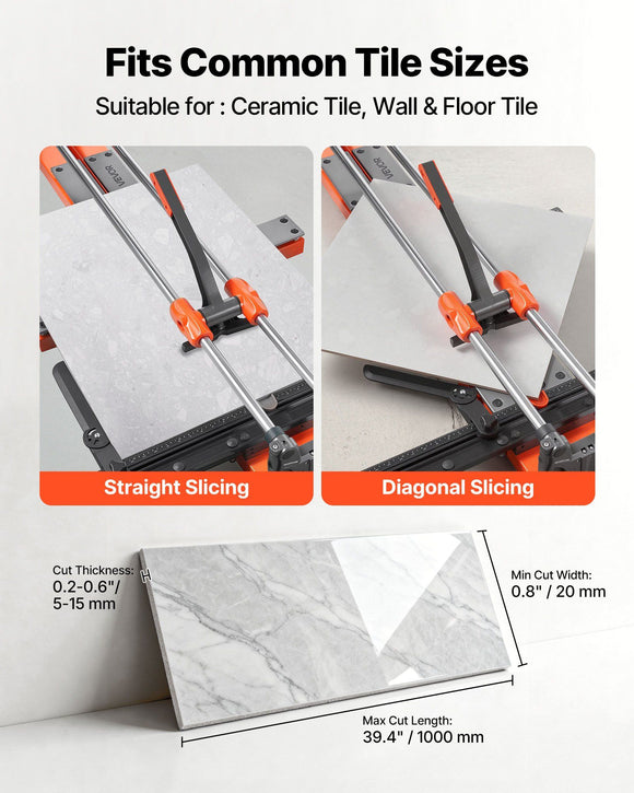 1000 mm Manual Tile Cutter, Upgraded Sliding Head Cutting Tool with Spring-Loaded Base, Angle Fence, Tungsten Carbide Cutting Wheel, Alignment Guide, for DIY Pros, Ceramic, Floor & Wall Tiles