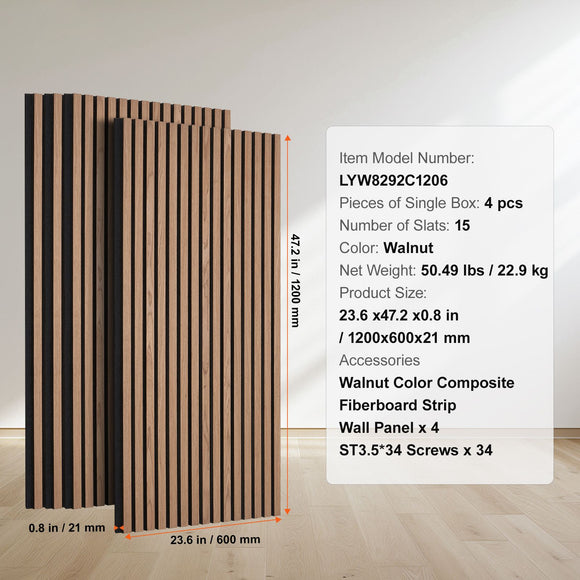 Wood Slat Acoustic Panels 23.6 x 47.2 inch for Modern Wall Decor Walnut