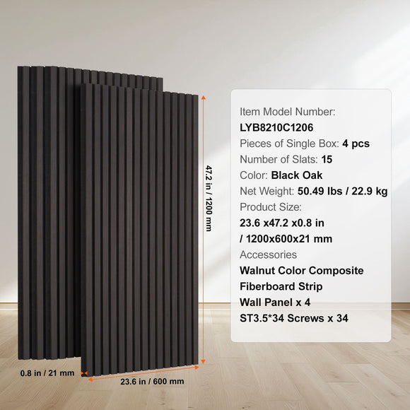 Wood Slat Acoustic Panels 23.6 x 47.2 inch for Modern Wall Decor Black Oak
