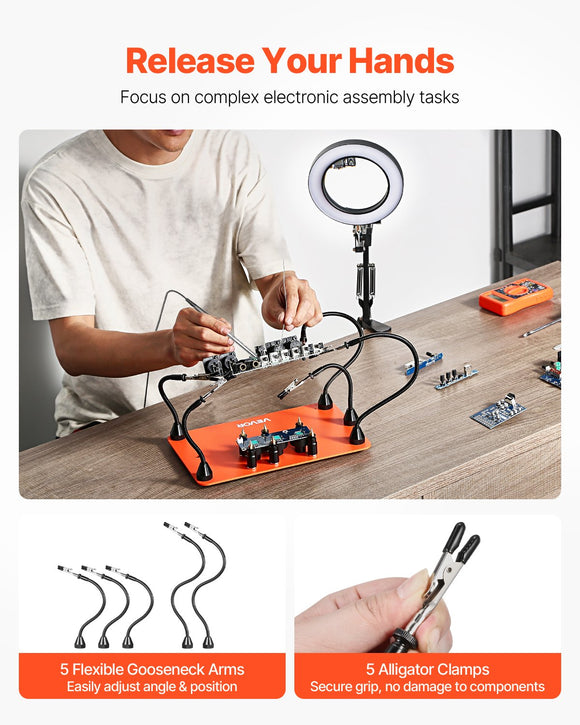 VEVOR Magnetic Helping Hands Soldering Station 3X LED Magnifying Lamp 5 Arms