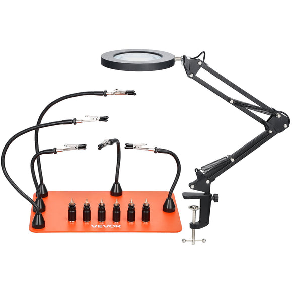 VEVOR Magnetic Helping Hands Soldering Station 3X LED Magnifying Lamp 5 Arms