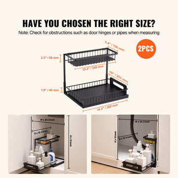 2-Tier Wire Pull Out Cabinet Under Sink Basket Organizer 10.7"x14.2" 2PCS - 0