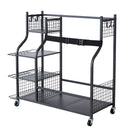 Golf Storage Garage Organizer, 2 Golf Bag Stand Holder and Other Sports Equipment Storage Rack, Rolling Ball Cart on Wheels, Outdoor Sport Gear and Toy Storage with Baskets & Hooks, Steel, Black-1