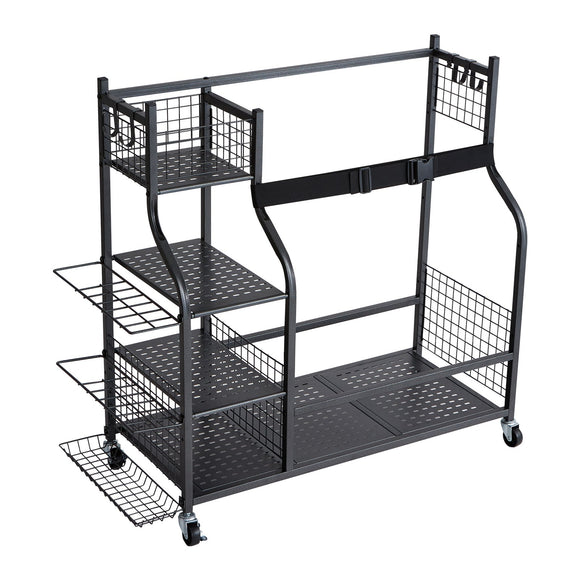 VEVOR Golf Storage Garage Organizer, 2 Golf Bag Stand Holder and Other Sports Equipment Storage Rack, Rolling Ball Cart on Wheels, Outdoor Sport Gear and Toy Storage with Baskets & Hooks, Steel, Black