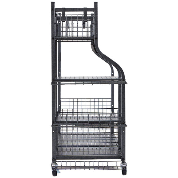 VEVOR Golf Storage Garage Organizer, 2 Golf Bag Stand Holder and Other Sports Equipment Storage Rack, Rolling Ball Cart on Wheels, Outdoor Sport Gear and Toy Storage with Baskets & Hooks, Steel, Black