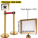 VEVOR Stanchion Post Barriers 6-Set Line Dividers, Stainless Steel Stanchions with 6.6 Red Retractable Belts, Stanchions with One Sign Frame, 34.6 Queue Safety Stanchions (Gold)-3