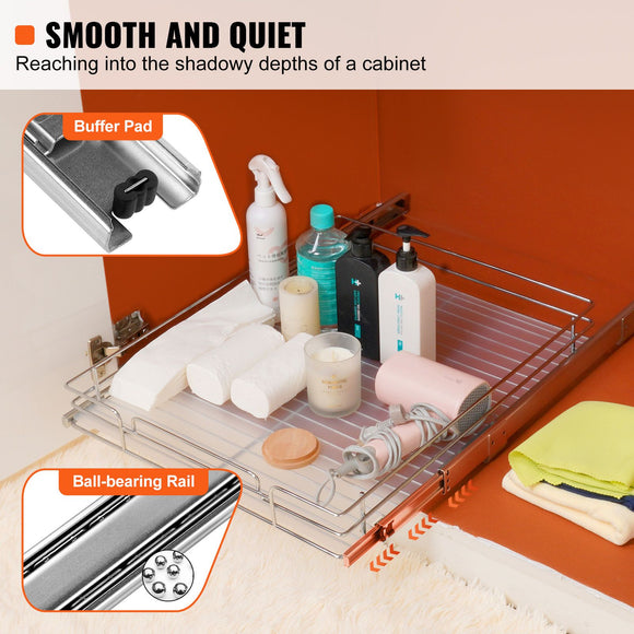 34x53 cm Pull Out Cabinet Organizer, Heavy Duty Slide Out Pantry Shelves, Chrome-Plated Steel Roll Out Drawers, Sliding Drawer Storage for Home, Inside Kitchen Cabinet, Bathroom, Under Sink