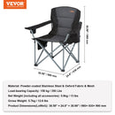 VEVOR Camping Folding Chair for Adults, Portable Heavy Duty Outdoor Quad Lumbar Back Padded Arm Chairs with Side Pockets, Cup Holder and Cooler Bag for Beach, Lawn, Picnic, Fishing, Backpacking, Black-7