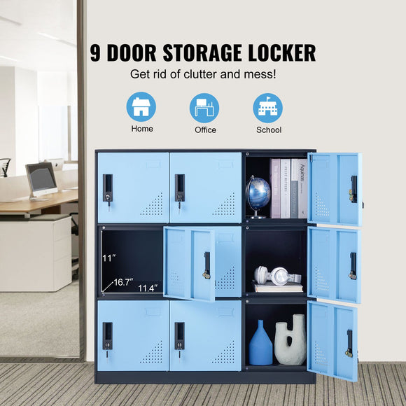 9 Doors Metal Storage Cabinet Employees Steel Storage Cabinet Office Black