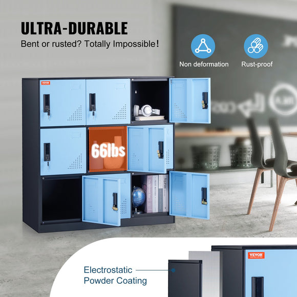 VEVOR 9 Doors Metal Storage Cabinet Employees Steel Storage Cabinet Office Black