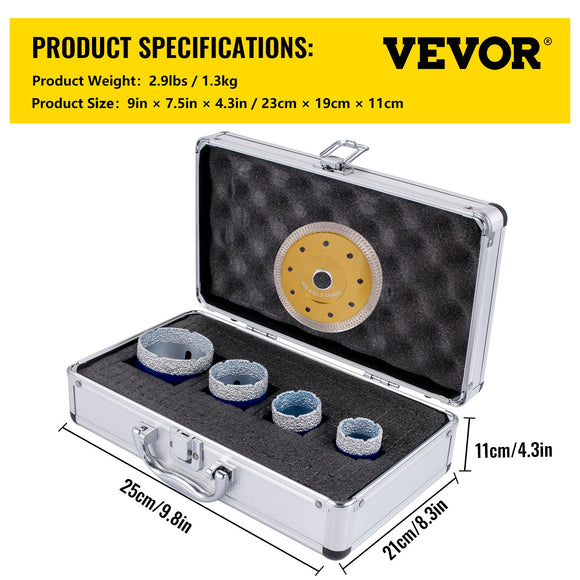 VEVOR Diamond Drill Bits 4PCS Diamond Hole Saw 35/40/50/68mm Tile Hole Saw Kit Vacuum Brazed Diamond Drill Bit 0.59in/15mm Segment Tile Hole Saw w Storage Case for Tile Ceramic Porcelain Marble Stone