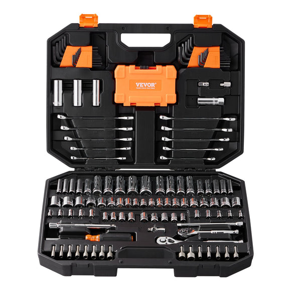 VEVOR Mechanics Tool Set and Socket Set 1/4in 3/8in Drive 145 Pcs SAE and Metric