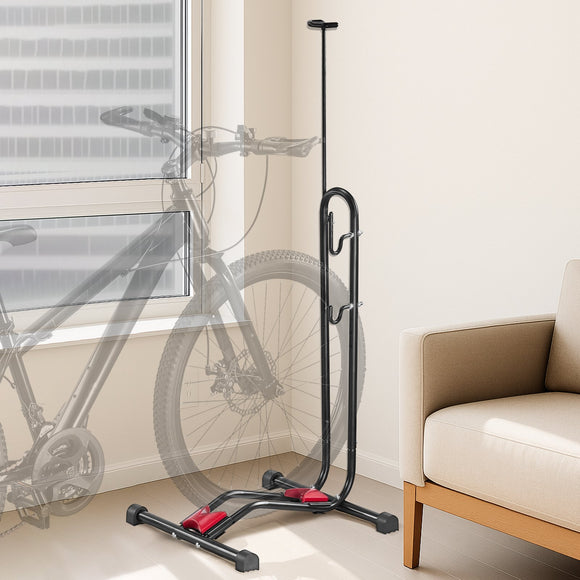 Bike Rack, Upright Bike Stand Floor for 406.4 to 700 mm Mountain & Road Bikes, Vertical & Horizontal Bicycle Stand for Secure Parking and Storage in Garage, Truck Bed, Indoor, Outdoor, Black