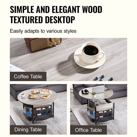 VEVOR Lift Top Coffee Table 35.3" Round Coffee Table for Living Room White