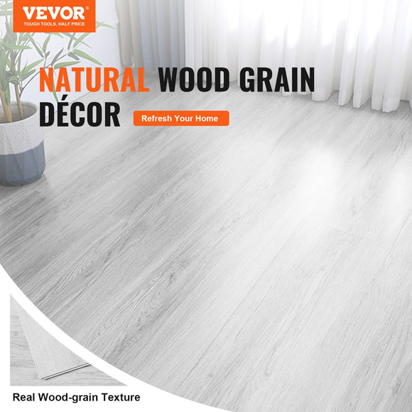 VEVORrlocking Vinyl Floor Tiles 48 x 7.3 inch, 10 Tiles 5.5mm Thick Snap Together, Light Gray Wood Grain DIY Flooring for Kitchen, Dining Room, Bedrooms & Bathrooms, Easy for Home Decor
