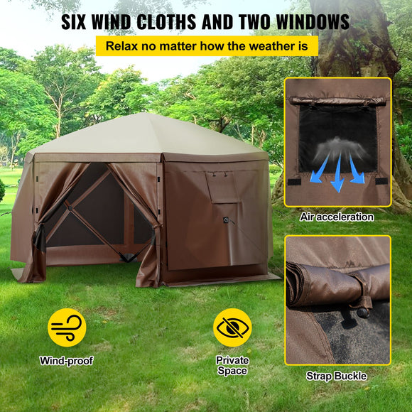 Pop-up Camping Gazebo Camping Canopy Shelter 6 Sided 10' x 10' Sun Shade