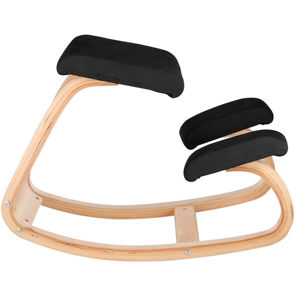 Wooden Ergonomic Kneeling Chair Memory Seat Cushion Relieving Body Black